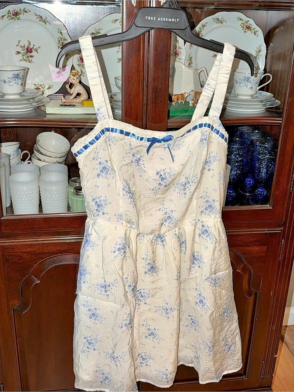 AS U WISH Floral Mini Dress in Cream & Blue Size XL Like New